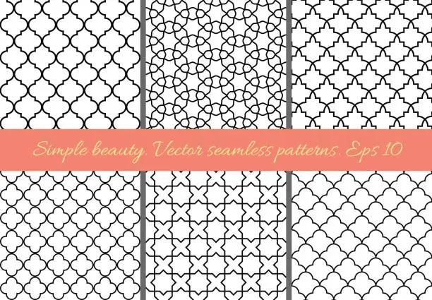Vector illustration of Set of geometric seamless patterns in Oriental style.