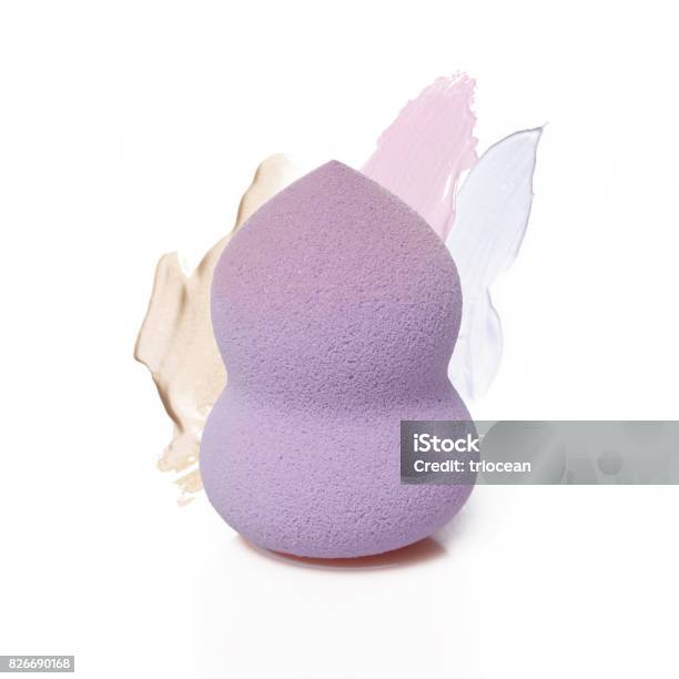 Cosmetic Sponge With Makeup Samples Stock Photo - Download Image Now - Make-Up, Bath Sponge, Art