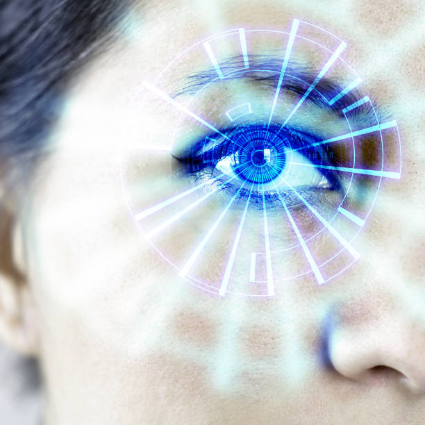 istock Augmented Robot Cyborg Woman's Eye HUD Graphic 826691768