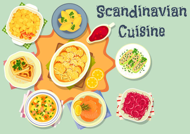 bildbanksillustrationer, clip art samt tecknat material och ikoner med skandinaviska köket välsmakande middag ikon design - potatis sweden