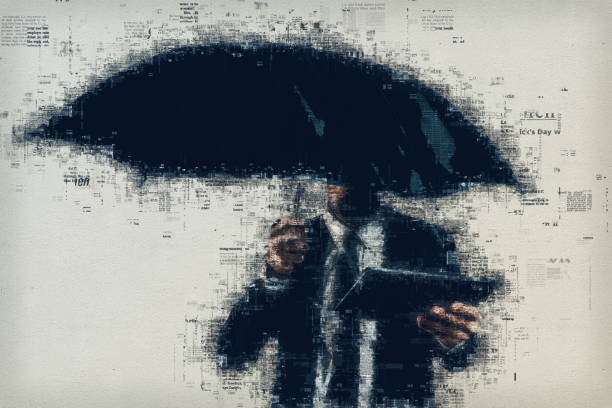 istock Businessman with umbrella is reading e-news 826695690