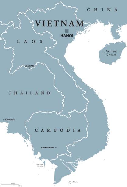 politische karte von vietnam - laos stock-grafiken, -clipart, -cartoons und -symbole