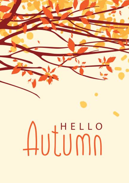 ilustrações, clipart, desenhos animados e ícones de paisagem com folhas de outono em galhos de árvores - autumn silhouette tree leaf