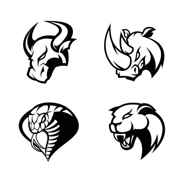 ilustrações, clipart, desenhos animados e ícones de um rinoceronte furioso, touro, cobra e pantera esporte conceito de logotipo de vetor conjunto isolado no fundo branco. - mascot anger baseball furious
