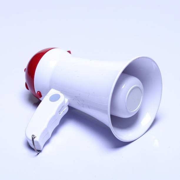 istock Megaphone speaker device, white red color, no logo 826720406