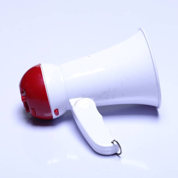 istock Megaphone speaker device, white red color, no logo 826720804