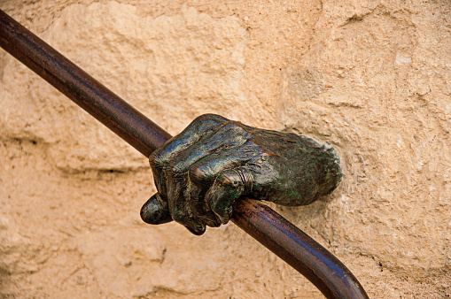 Close-up of creative handrail support, in the historical city center of Gordes. Located in the Vaucluse department, Provence region, southeastern France