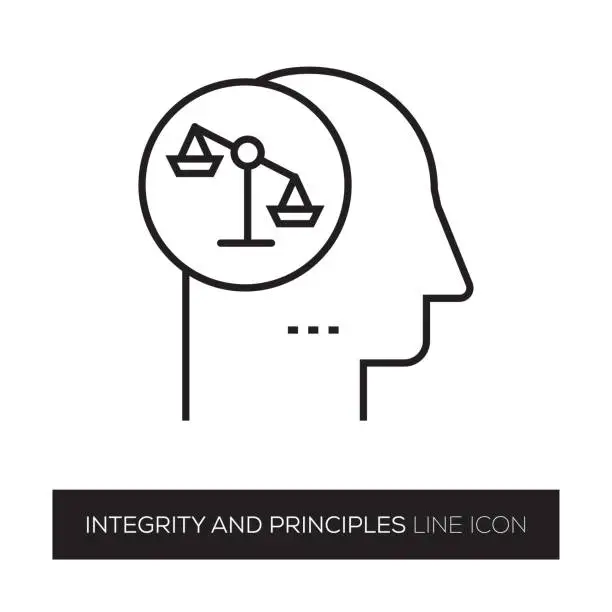 Vector illustration of INTEGRITY AND PRINCIPLES LINE ICON