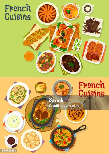 French Cuisine Dinner Icon Set For Menu Design Stock Illustration - Download Image Now - French Food, Ratatouille, Animal