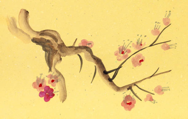 開花梅の木の枝 - color image colored background tree branch点のイラスト素材／クリップアート素材／マンガ素材／アイコン素材