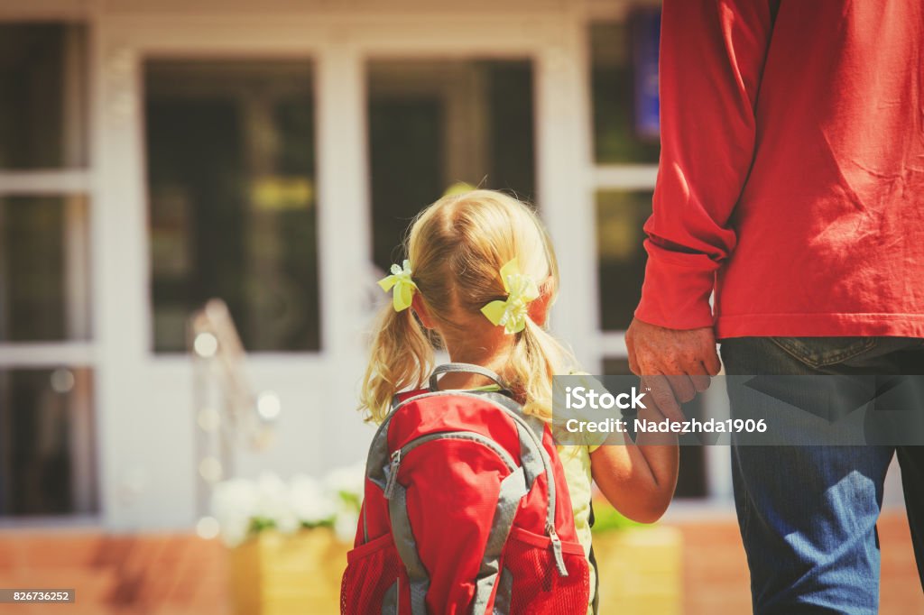 father and little daughter go to school or daycare father and little daughter go to school or daycare, education Education Stock Photo