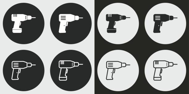icon-set zu bohren. - bohrmaschine stock-grafiken, -clipart, -cartoons und -symbole