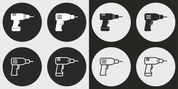 Drill icon set. Drill vector icons set. Illustration isolated for graphic and web design. drill stock illustrations