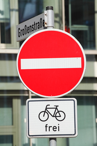 Traffic signs prohibition of entry, cyclists free