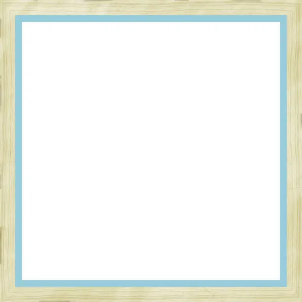 Beige blue decorative weathered square wood photo painting picture frame with empty isolated filling.