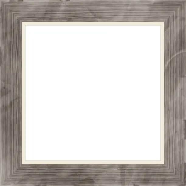 Gray decorative weathered square wood photo painting picture frame with empty isolated filling.