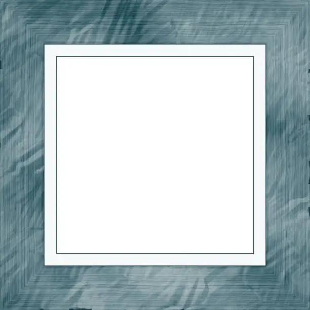 Dark blue decorative weathered square wood photo painting picture frame with empty isolated filling.