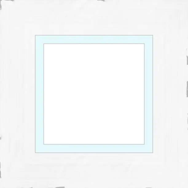 White sky blue decorative weathered square wood photo painting picture frame with empty isolated filling.