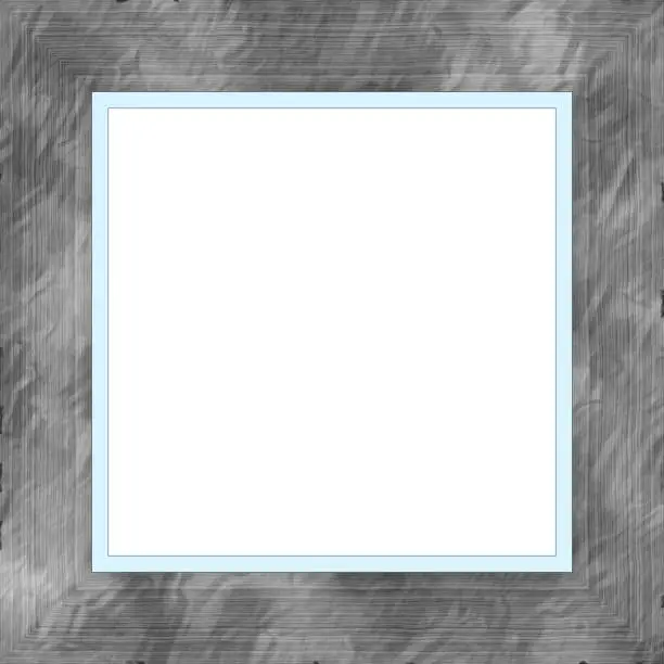 Gray blue decorative weathered square wood photo painting picture frame with empty isolated filling.