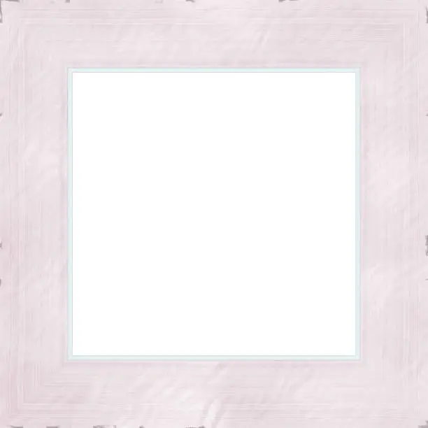 Light decorative weathered square wood photo painting picture frame with empty isolated filling.