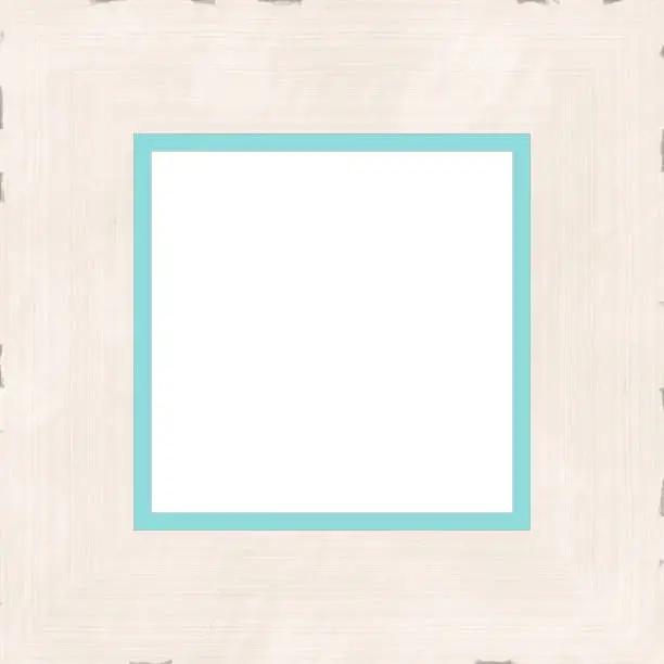 Beige blue decorative weathered square wood photo painting picture frame with empty isolated filling.