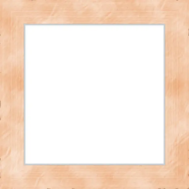 Peach decorative weathered square wood photo painting picture frame with empty isolated filling.