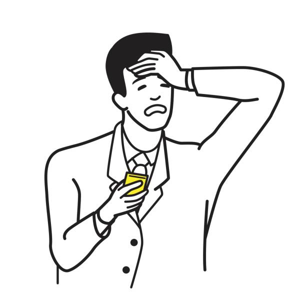 znepokojený podnikatel se zprávou z telefonu - bolest fotky stock ilustrace