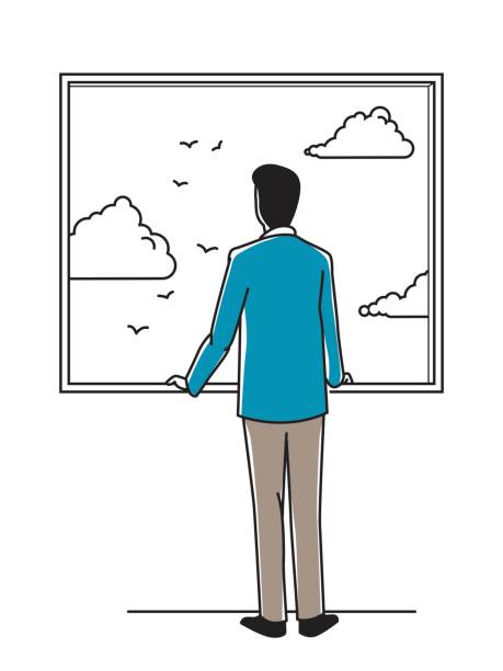 ilustrações de stock, clip art, desenhos animados e ícones de looking out through window - cloud ideas contemplation concentration