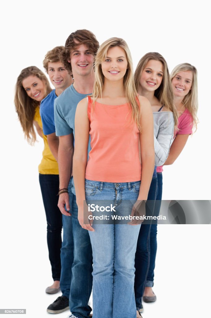 Group Behind Full Length Shot Of A Smiling Group Standing Behind One Another At ...