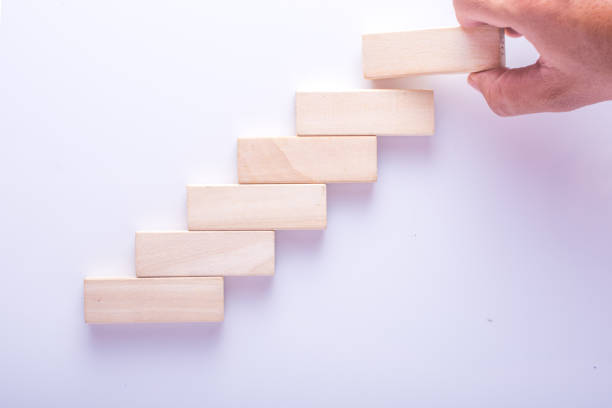 istock Hand aranging wood block stacking as step stair. Business concept for growth success process. 826763882