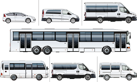 Vector realistic city transport mock-up for brand identity, isolated on white. Side views. EPS-10 separated by groups and layers with transparency effects for one-click repaint and easy edit.