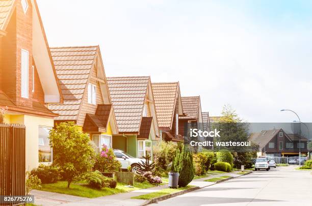 Middle Class Neighborhood Stock Photo - Download Image Now - Community, House, Street