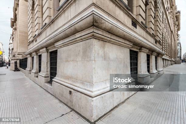 Angle Of The Corner Of A Neoclassical Building With Both Sidewalks Stock Photo - Download Image Now