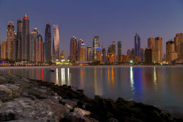 istock Dubai Marina night skyline cityscape, UAE. 826779554