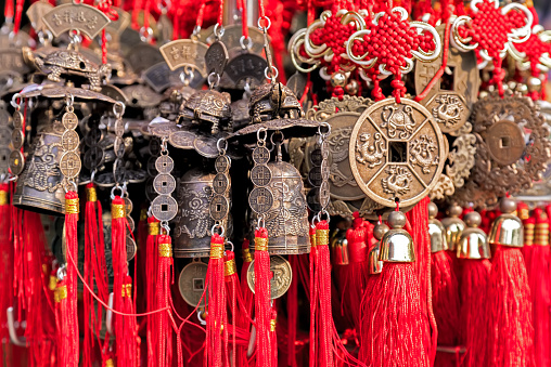 Chinese wind bell red background