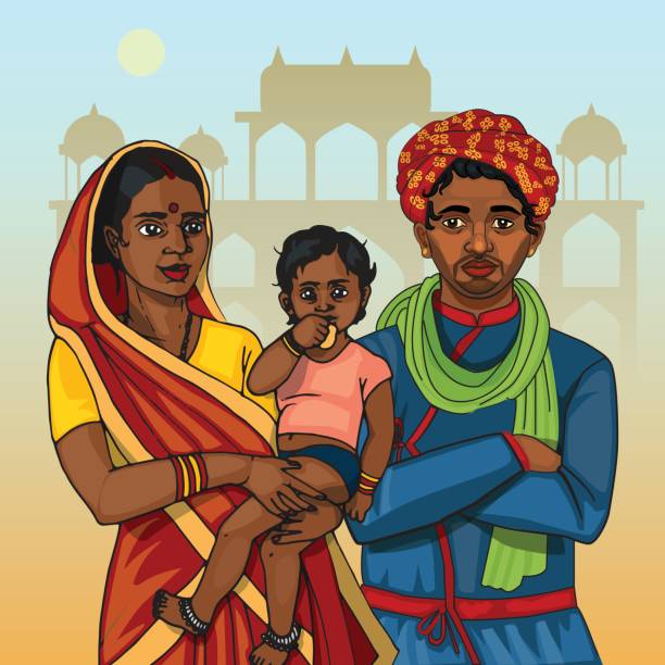Indian Family Mother Father And Baby Stock Illustration - Download Image  Now - Family, Culture of India, Indian Ethnicity - iStock