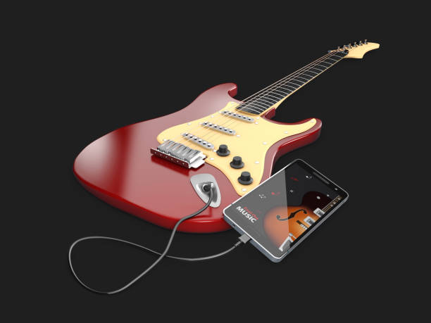 istock 3d illustration of online guitar lessons. Musical app concept. 826799372