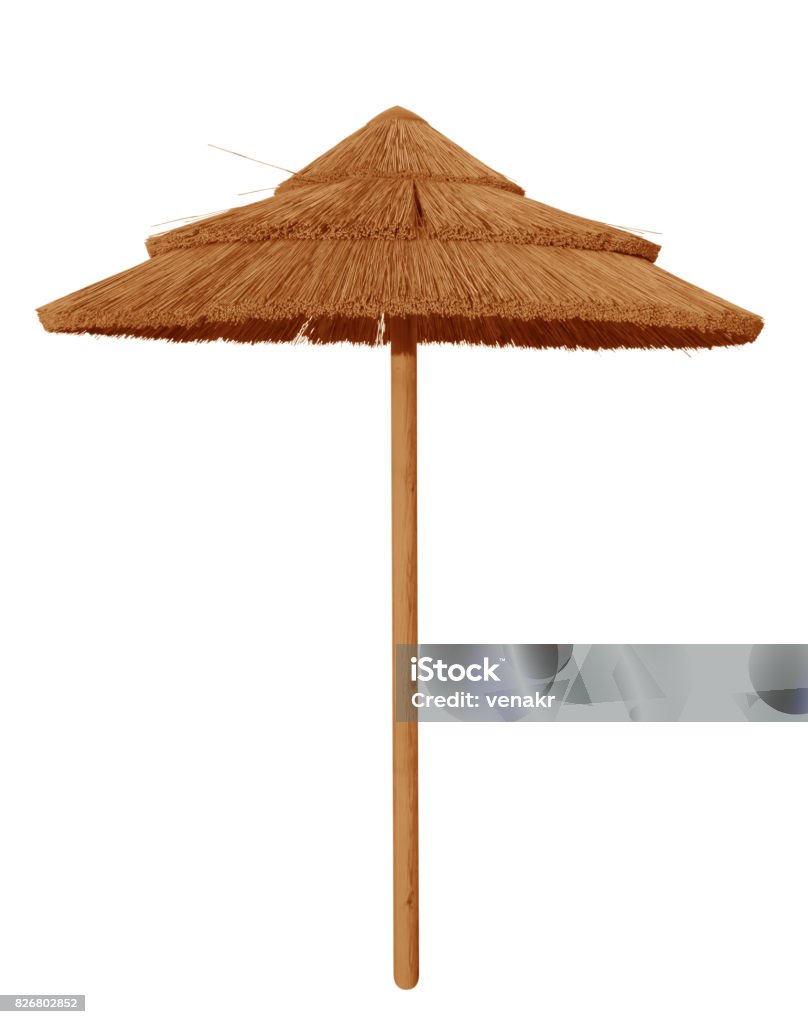 Bamboo Beach Umbrella Isolated Stock Photo - Download Image - Sunshade, Straw, White Color -