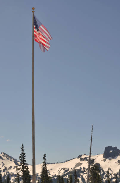 istock Fluttering Flag at Mt Ranier on Fourth of July 826813474