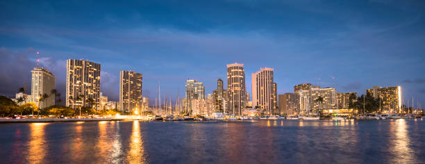 istock Downtown Honolulu Hawaii panorama skyline at night 826817062