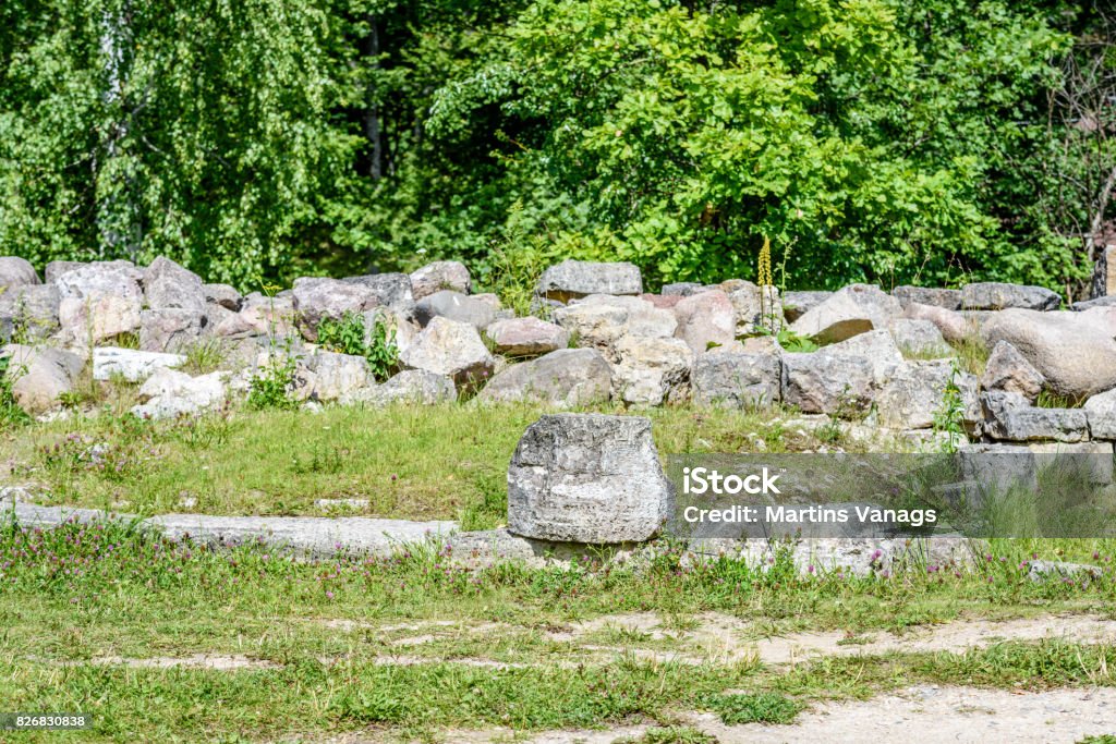 old stone castle ruins old stone castle ruins in Koknese, Latvia. hot summer day Abandoned Stock Photo