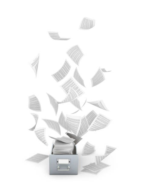 istock Archives and documents. Flying paper documents a metal box. 3D illustration 826837790