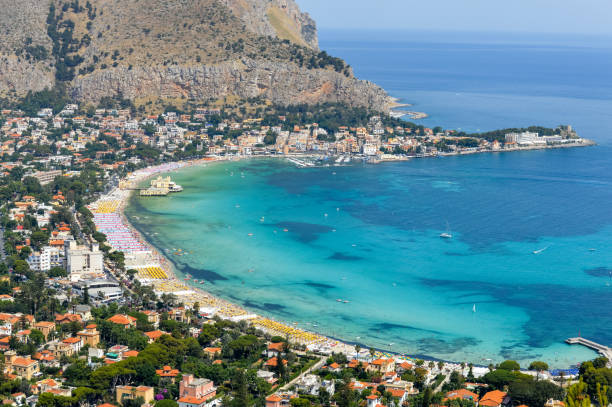 istock Panoramic view of Mondello beach in Palermo, Sicily 826840302