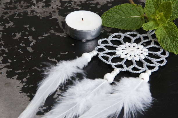 istock Gray white crochet doily dream catcher 826852194