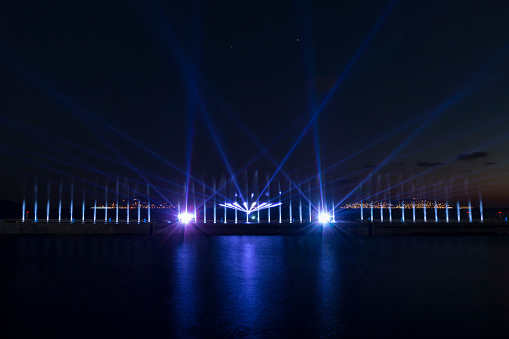 Laser show and water show on the beach of maltepe, Istanbul