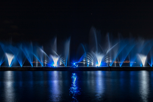 Laser show and water show on the beach of maltepe, Istanbul