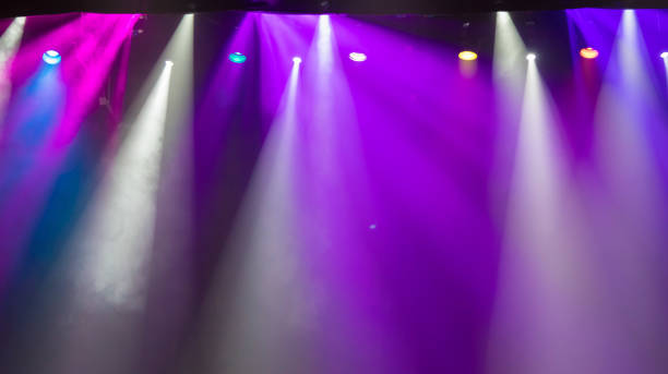 istock scene, stage light with colored spotlights and smoke 826862852