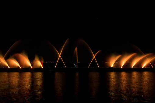 Laser show and water show on the beach of maltepe, Istanbul