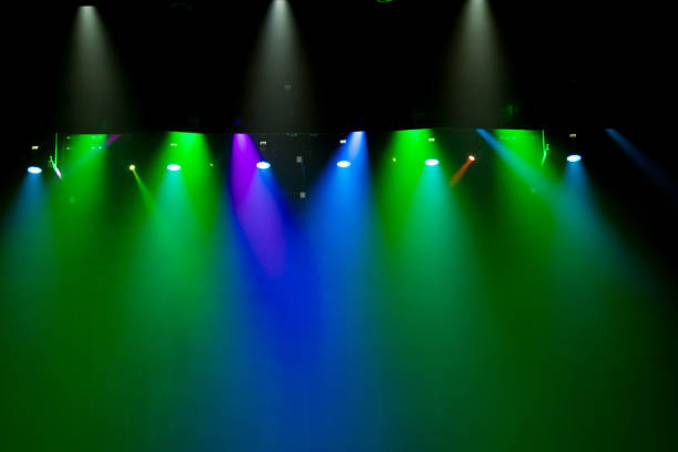istock scene, stage light with colored spotlights and smoke 826865240