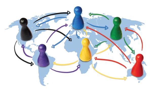 istock Concept for globalization, global networking, travel or global connection or transportation. Colorful figures with connecting arrows. 826865472